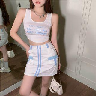 Lettering Crop Tank Top / Mini Skirt