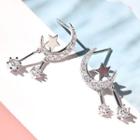 925 Sterling Silver Rhinestone Moon Star Earring 1 Pair - Silver - One Size