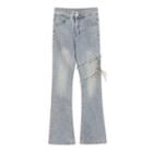 Lace-up Fray Hem High Waist Bootcut Jeans