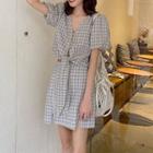 Plaid Short-sleeve Top / A-line Skirt / A-line Dress / Set
