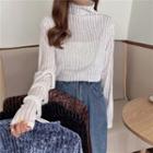 Semi High-neck Long-sleeve Velvet Top