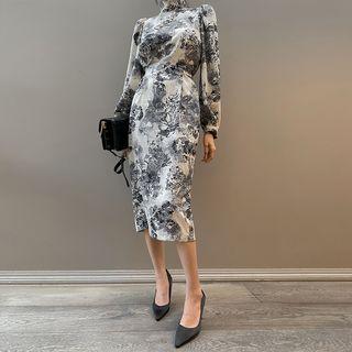 Mockneck Midi Sheath Dress