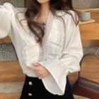 Ruffled Lace Trim Bell-sleeve Blouse White - One Size