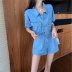 Elbow-sleeve Denim Jacket / Denim Shorts