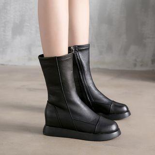 Genuine-leather Hidden Wedge Mid-calf Boots