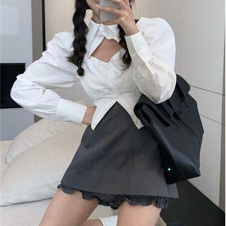 Short-sleeve Lace Trim Shirt / A-line Skirt