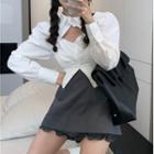 Short-sleeve Lace Trim Shirt / A-line Skirt