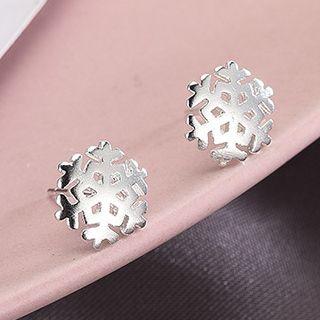 925 Sterling Silver Snowflake Earring Es286 - 1 Pair - One Size