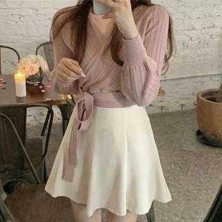 Ribbed Knit Wrap Top / Mini A-line Skirt