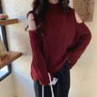 Cold Shoulder Cable Knit Sweater Red - One Size