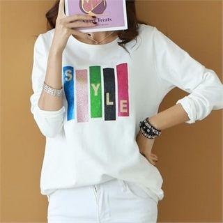 Letter-printed Glittered T-shirt White - One Size