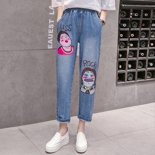 Cartoon Print Cropped Harem Jeans