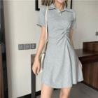Short-sleeve Twisted Plain Dress