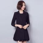 Pleated Long-sleeve Coat Dress