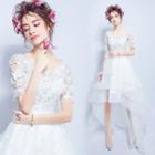 Short-sleeve Crochet Lace High-waist Wedding Gown