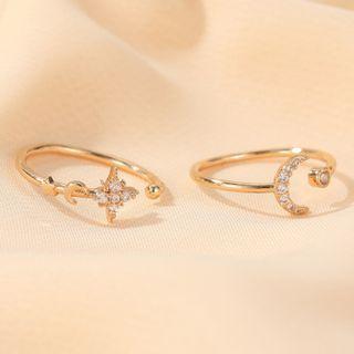 Rhinestone Moon / Star Open Ring
