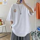 Elbow Sleeve Embroidered Waffle T-shirt