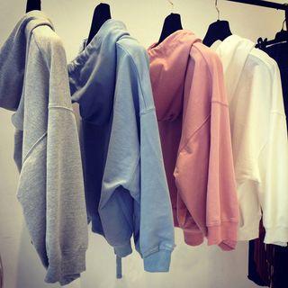 Long-sleeve Hooded Plain Top
