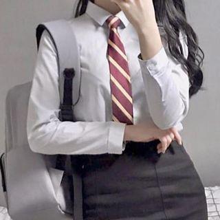 Plain Long-sleeve Shirt Milky White - One Size
