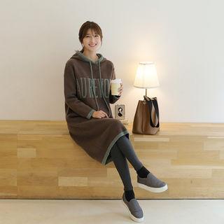 Letter Midi Knit Hoodie Dress