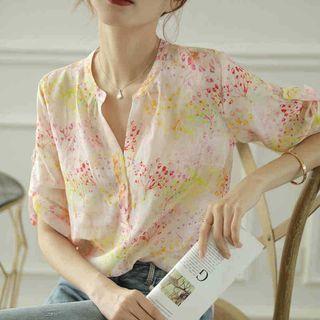 Short-sleeve Print Henley Shirt