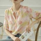 Short-sleeve Print Henley Shirt
