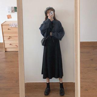 Chunky Knit Cardigan / Spaghetti Strap Midi Dress / Set