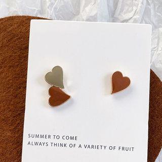 Heart Glaze Asymmetrical Earring 1 Pair - Brown & Gray - One Size