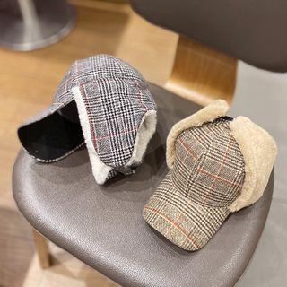 Plaid Faux Fur Lined Earflap Hat