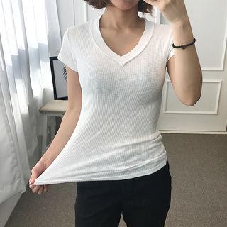 V-neck Slim-fit Ribbed Top