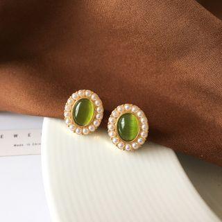 Gemstone Faux Pearl Stud Earring