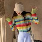 Color-block Striped Long-sleeve Knit Pullover As Shown In Figure - One Size
