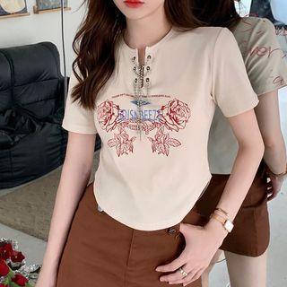 Printed Lace-up T-shirt