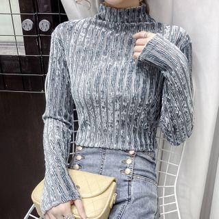 Long-sleeve Mock-neck Corduroy Top