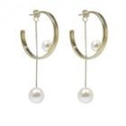 Faux-pearl Dangled Hoop Earrings Gold - One Size