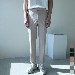 Belted Colored Straight-cut Dress Pants