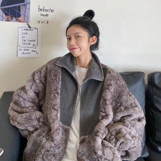 Stand-collar Panel Fluffy Jacket