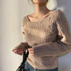 Long-sleeve Cable Knit Top Khaki - One Size