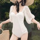 Open Back Puff-sleeve Swimsuit