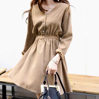 Gathered-waist A-line Dress With Sash