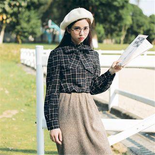 Bow Accent Plaid Blouse