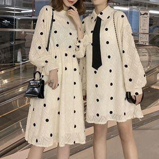 Long-sleeve Dotted Mini / Midi Dress