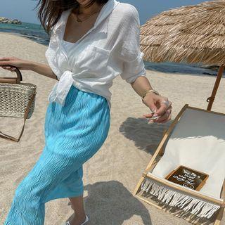 Slashed Textured Long Skirt