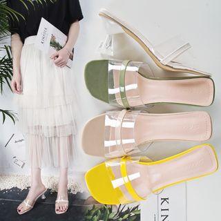 Pvc Strap Kitten Heel Slide Sandals