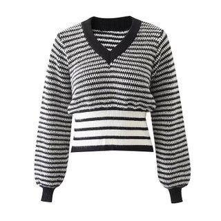 Striped Sweater 8833 - Stripes - Black & White - One Size