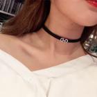 Leather Choker Gold & Black - One Size