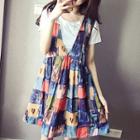 Set: Short Sleeve T-shirt + Printed Pinafore Dress