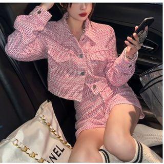 Tweed Crop Shirt / High Waist Shorts