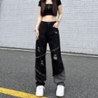 High Waist Patched Distressed Loose-fit Jeans