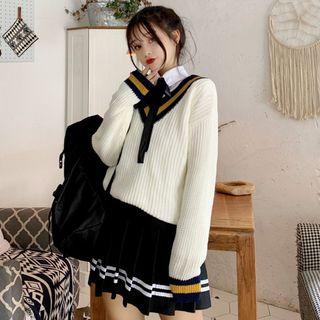 Shirt / Ribbon Bow / Sweater / Pleated Skirt / Set